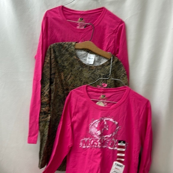 Set of (3) MOSSY OAK LOGO CAMO T-Shirt Ladies S Cotton Hot‎ Pink Hunting (612) - Picture 2 of 9